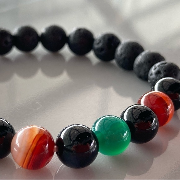STRETCH Bracelet with Agate and Lava  Stones - Picture 2 of 9